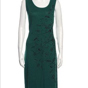 Impeccable - Emerald Green “St. John Evening” with Studded Accents Wool Dress